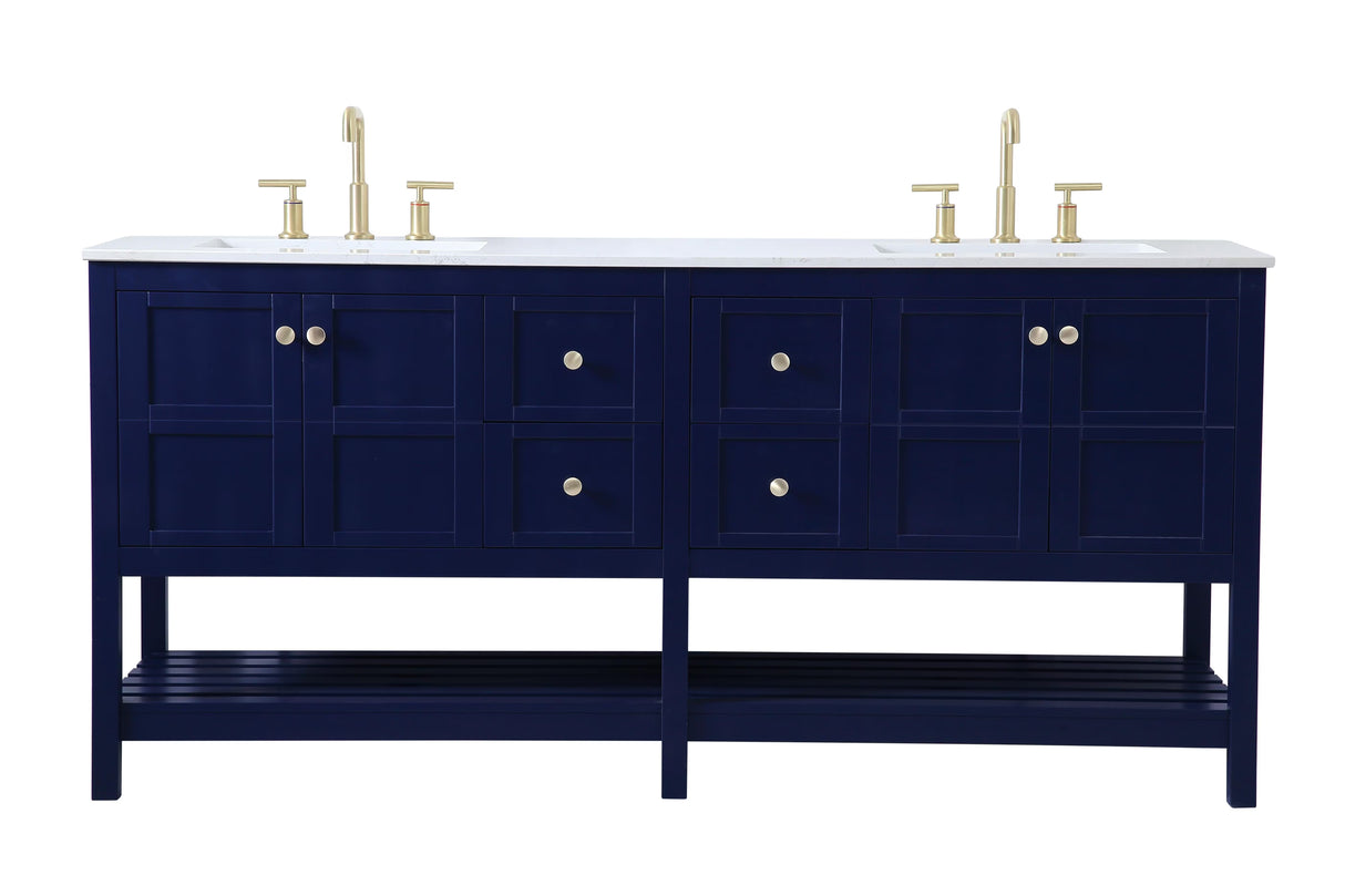 Theo 72 Inch Blue Double Sink Bathroom Vanity with Quartz Top