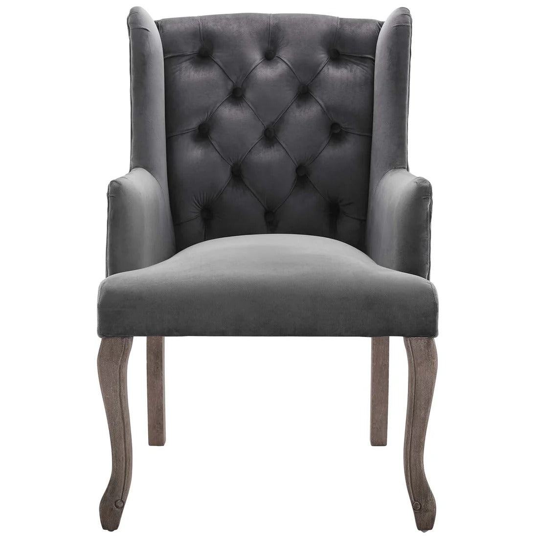 French Vintage Button Tufted Performance Velvet Dining Armchair
