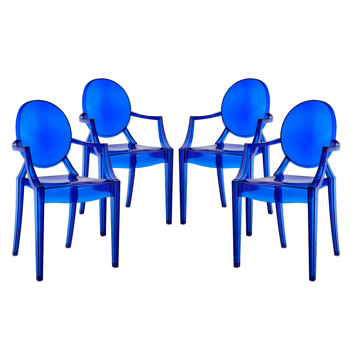 Set of 4 Blue Stackable Molded Acrylic Dining Armchairs