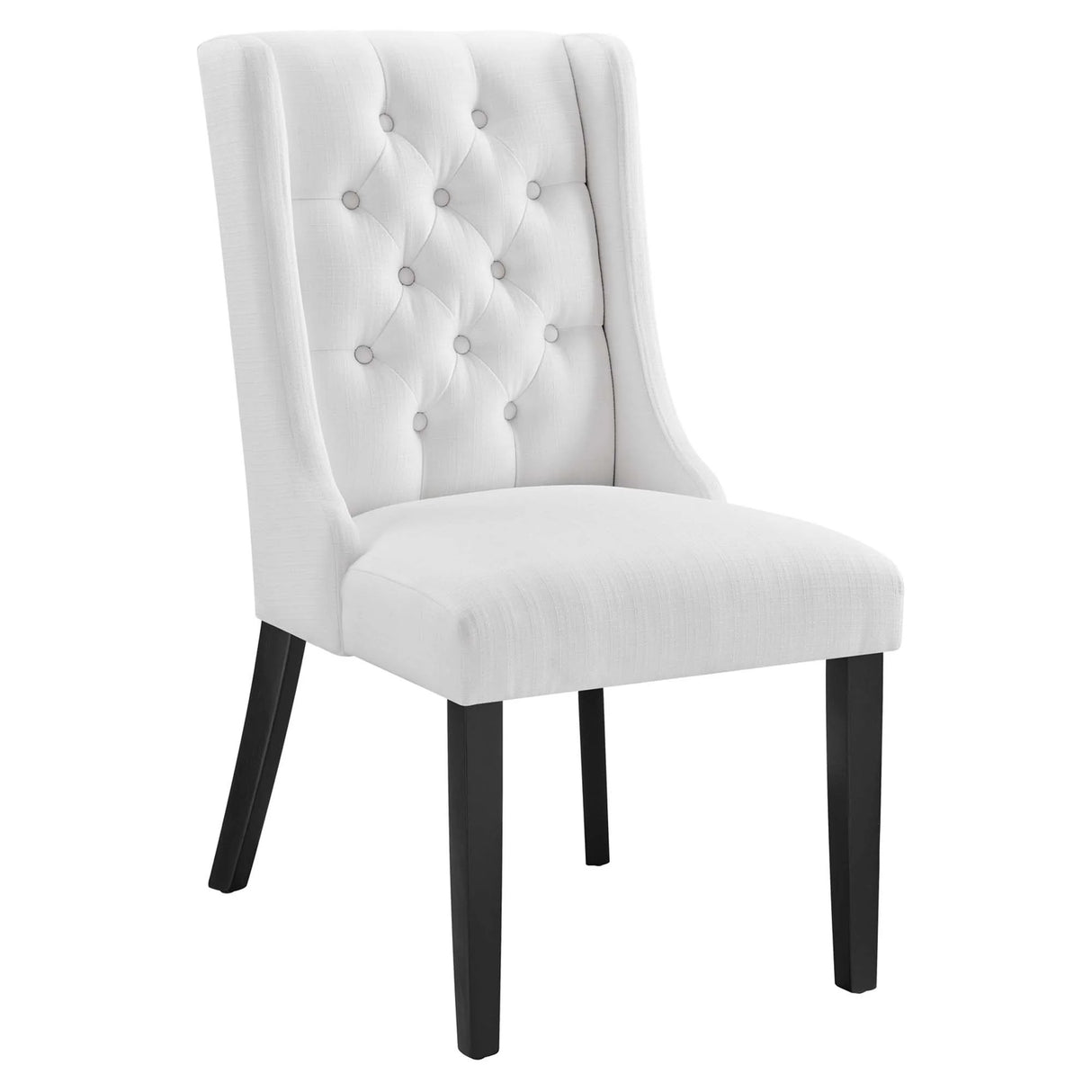 Button Tufted Fabric Dining Side Chair with Wood Legs