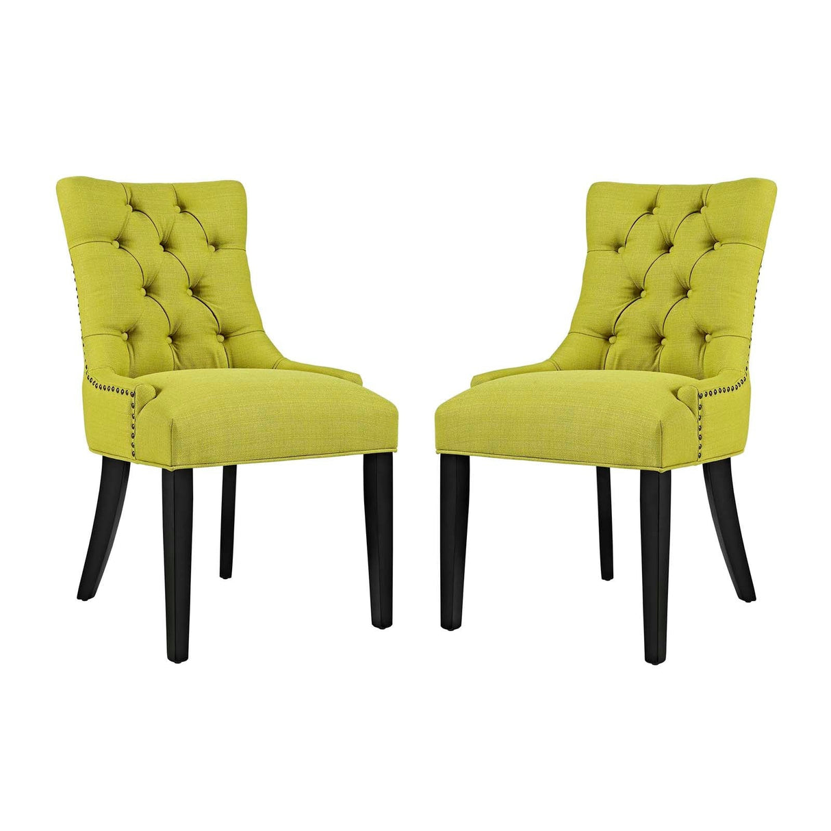 Set of 2 Button Tufted Fabric Dining Side Chairs with Nailhead Trim