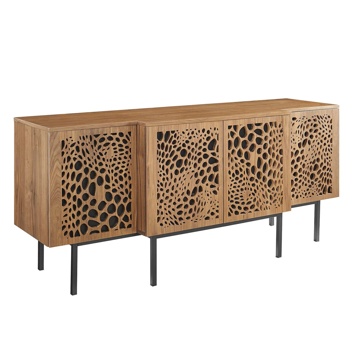 Wood Sideboard Storage Cabinet with Sliding Back Panel – Walnut Finish 73 Inch
