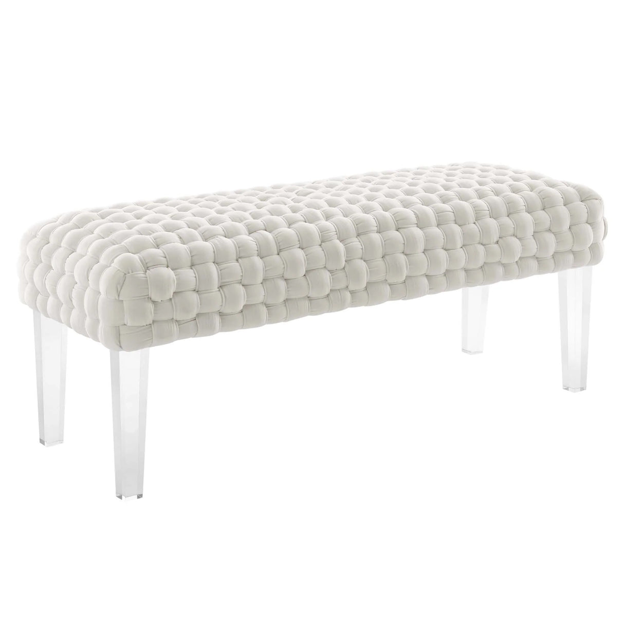 Woven Velvet Bench Ottoman with Acrylic Legs – 50 Inch