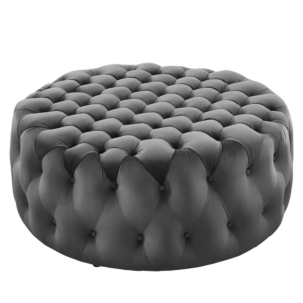 Large Round Tufted Velvet Ottoman – Upholstered 40 Inch