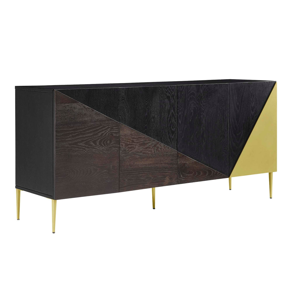 Geometric Wood Sideboard Storage Cabinet with Metal Legs – Oak Finish 68 Inch