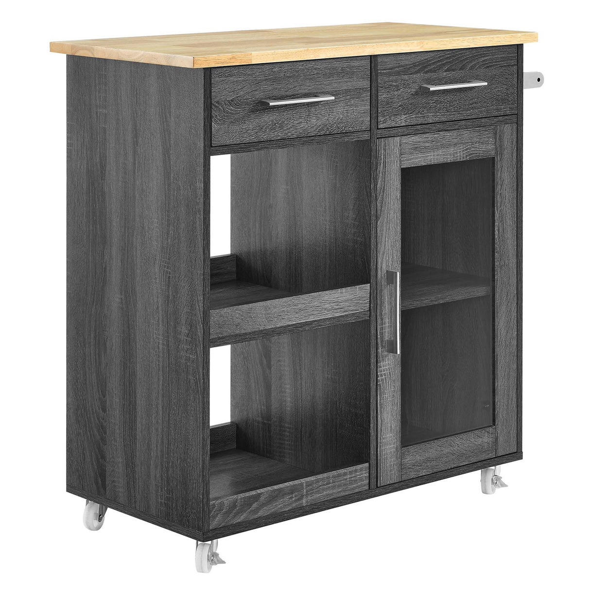 Modern Rolling Kitchen Cart with Rubberwood Top and Towel Bar β 34 Inch