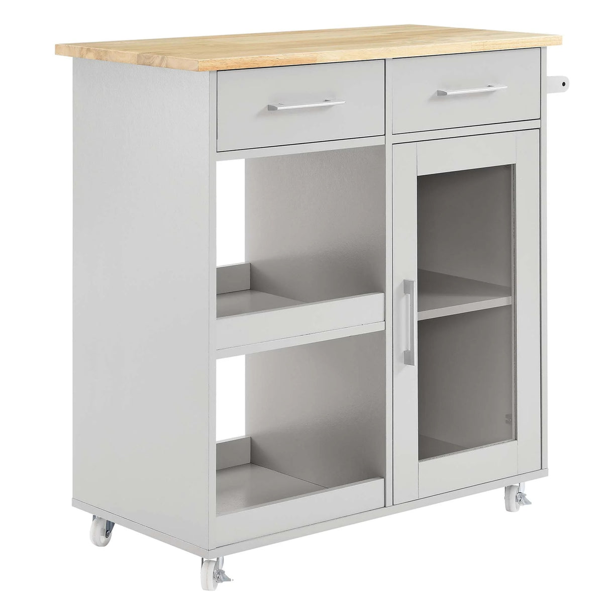 Modern Rolling Kitchen Cart with Rubberwood Top and Towel Bar β 34 Inch