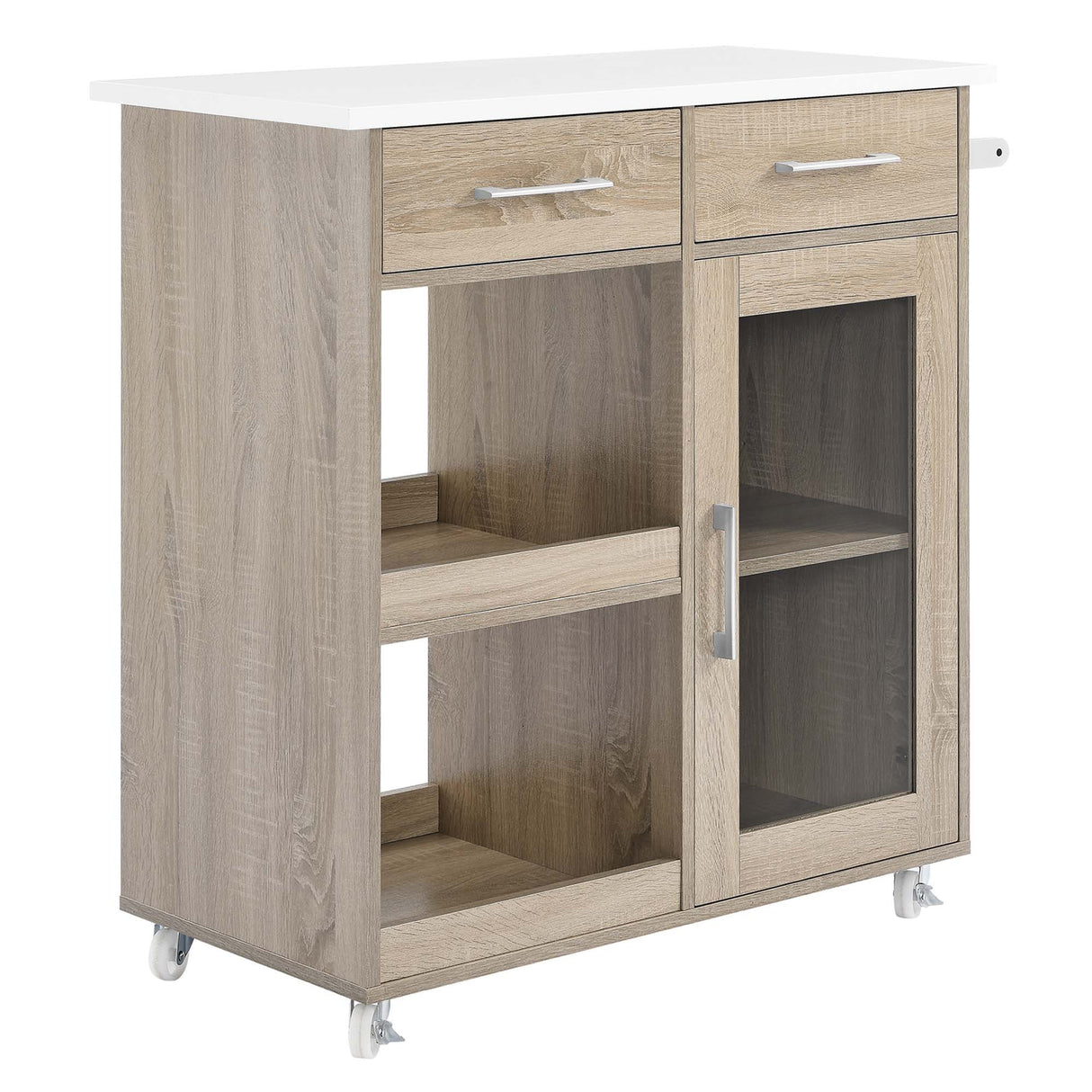 Modern Rolling Kitchen Cart with Rubberwood Top and Towel Bar β 34 Inch