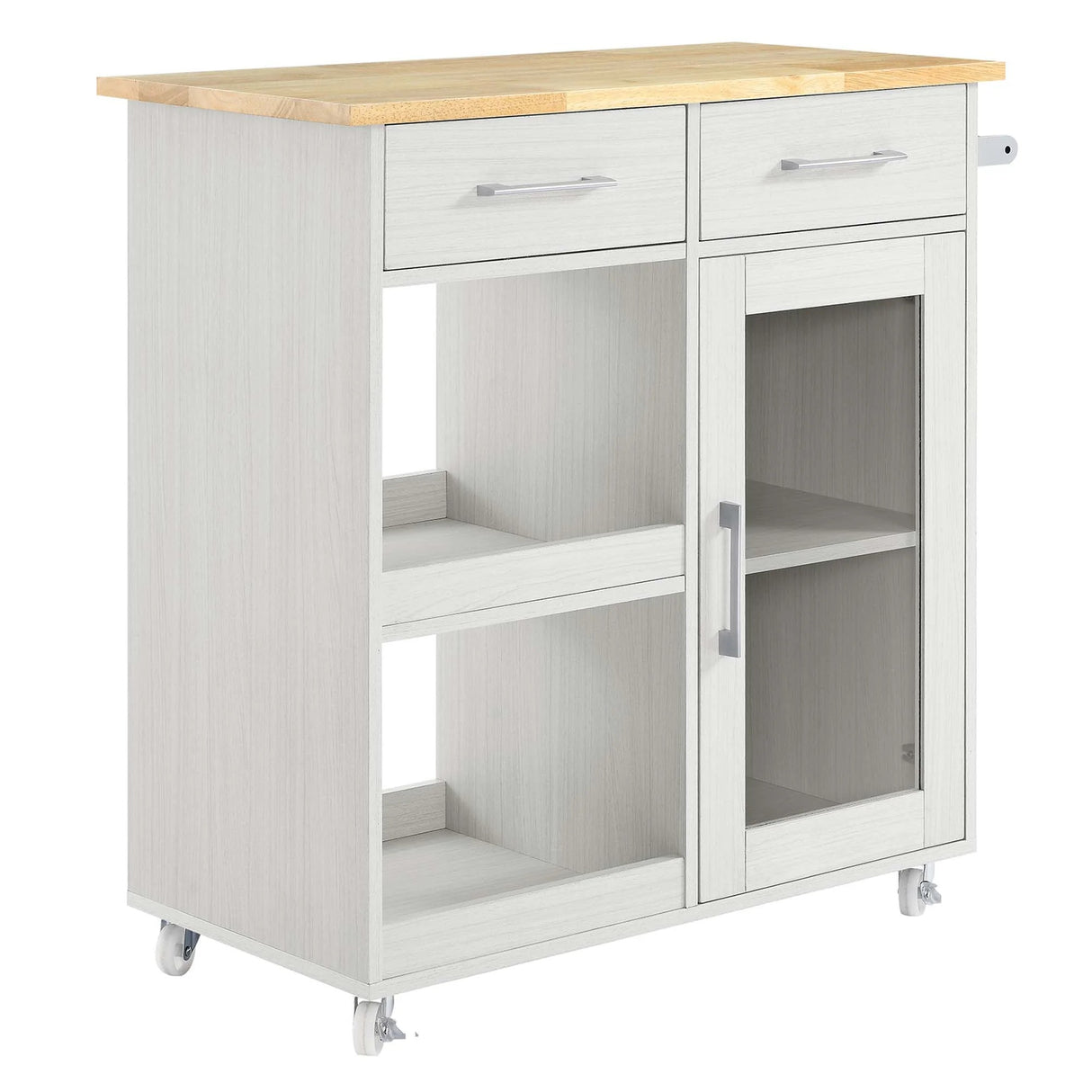 Modern Rolling Kitchen Cart with Rubberwood Top and Towel Bar β 34 Inch