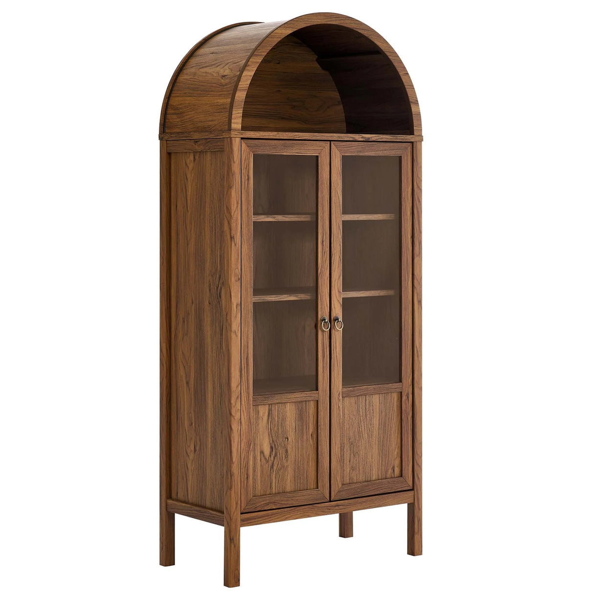 Modern Wood Grain Arched Tall Storage Display Cabinet – 71 Inch