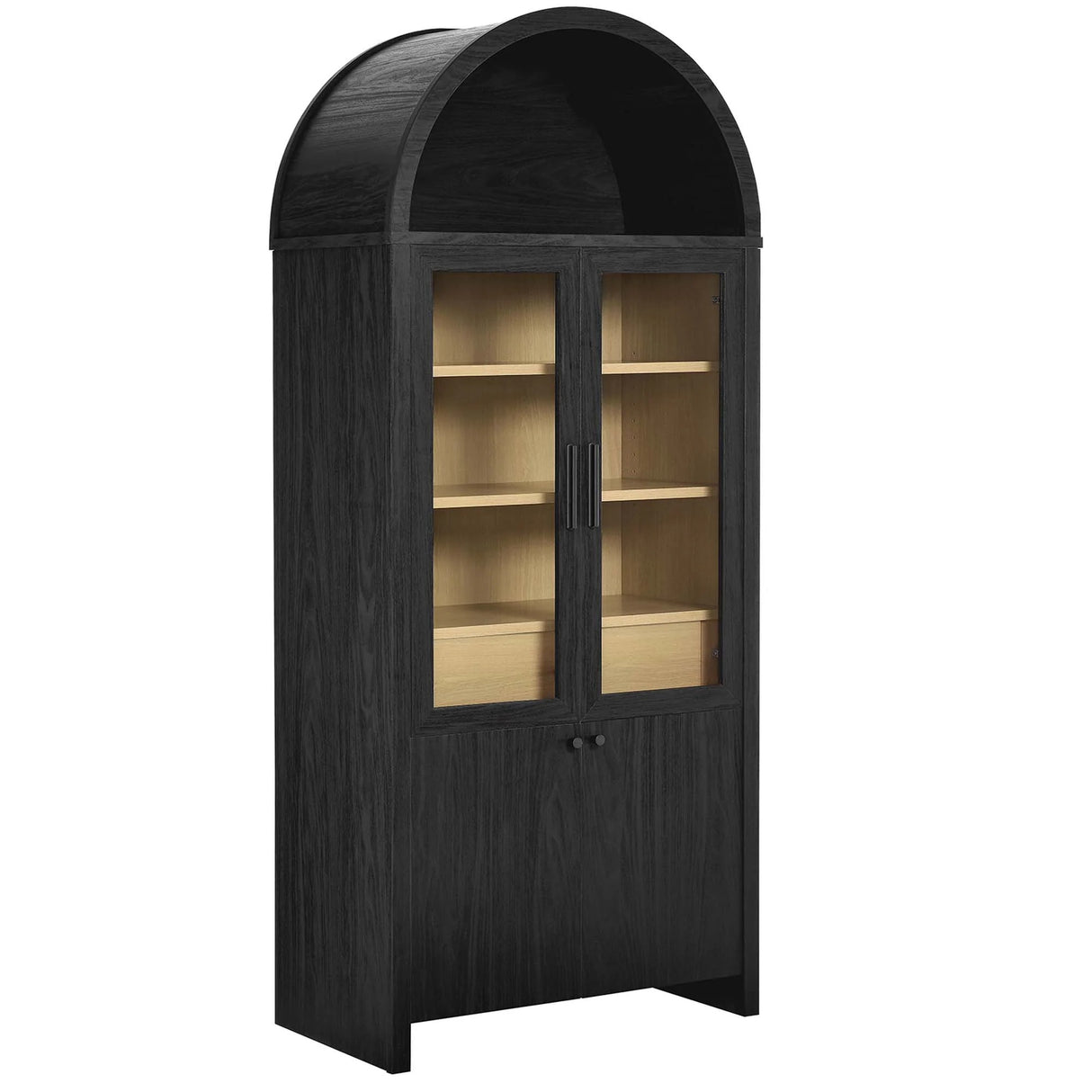 Modern Arched Glass Door Tall Storage Display Cabinet – 71 Inch