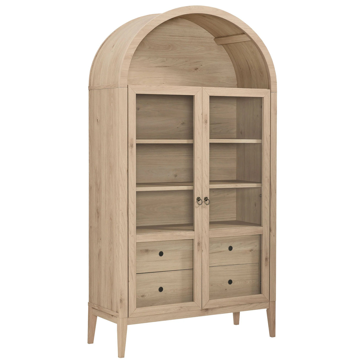 Modern Farmhouse Arched Tall Wood Storage Display Cabinet – Wood Grain 74 Inch