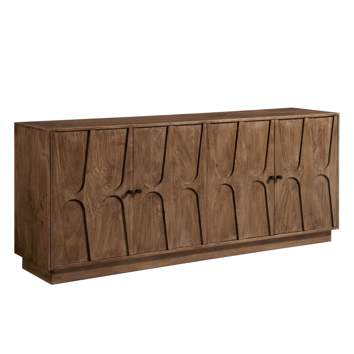 Carved Solid Mango Wood 4 Door Sideboard – Walnut 72 Inch