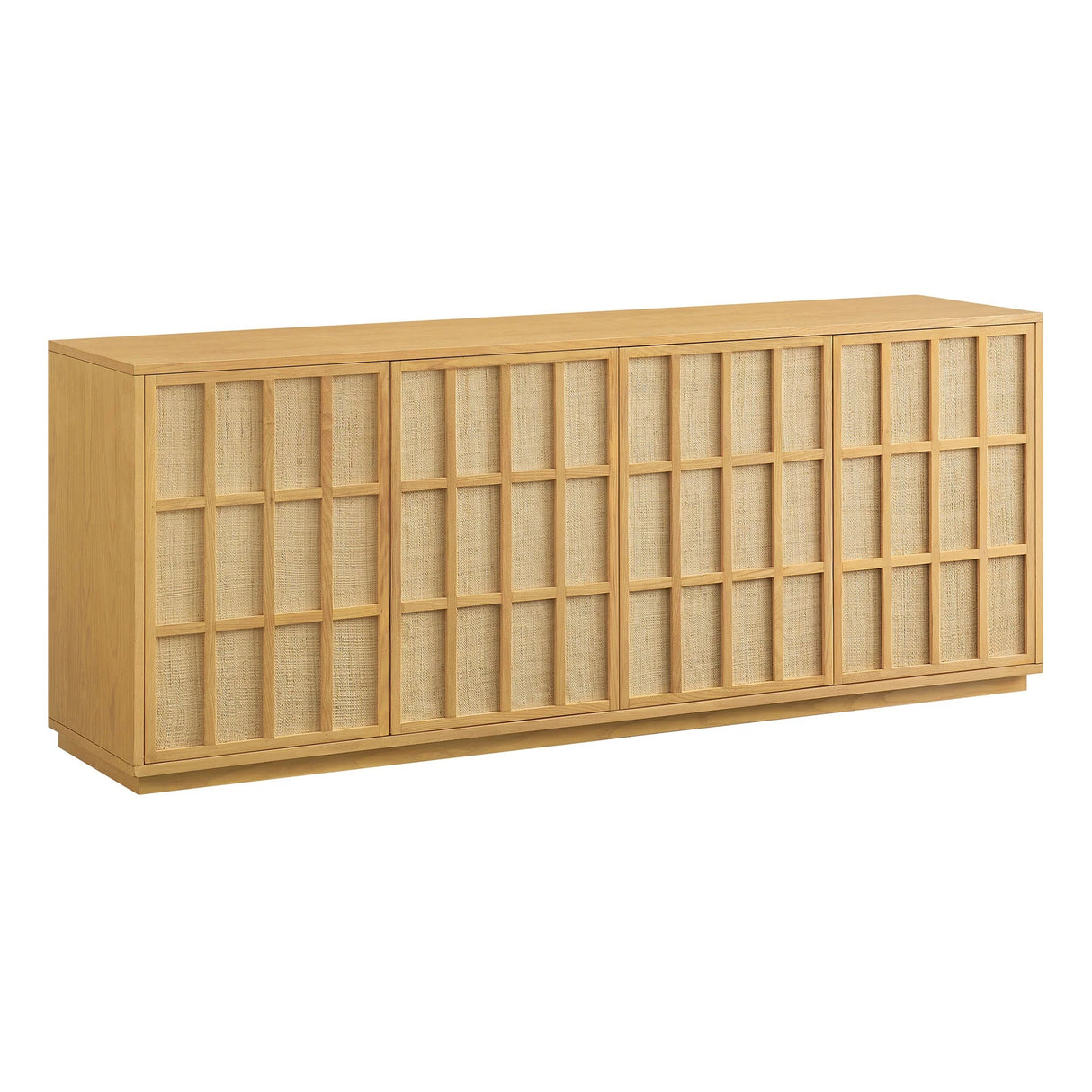 Japandi Sideboard Storage Cabinet with Woven Doors – Light Oak 76 Inch