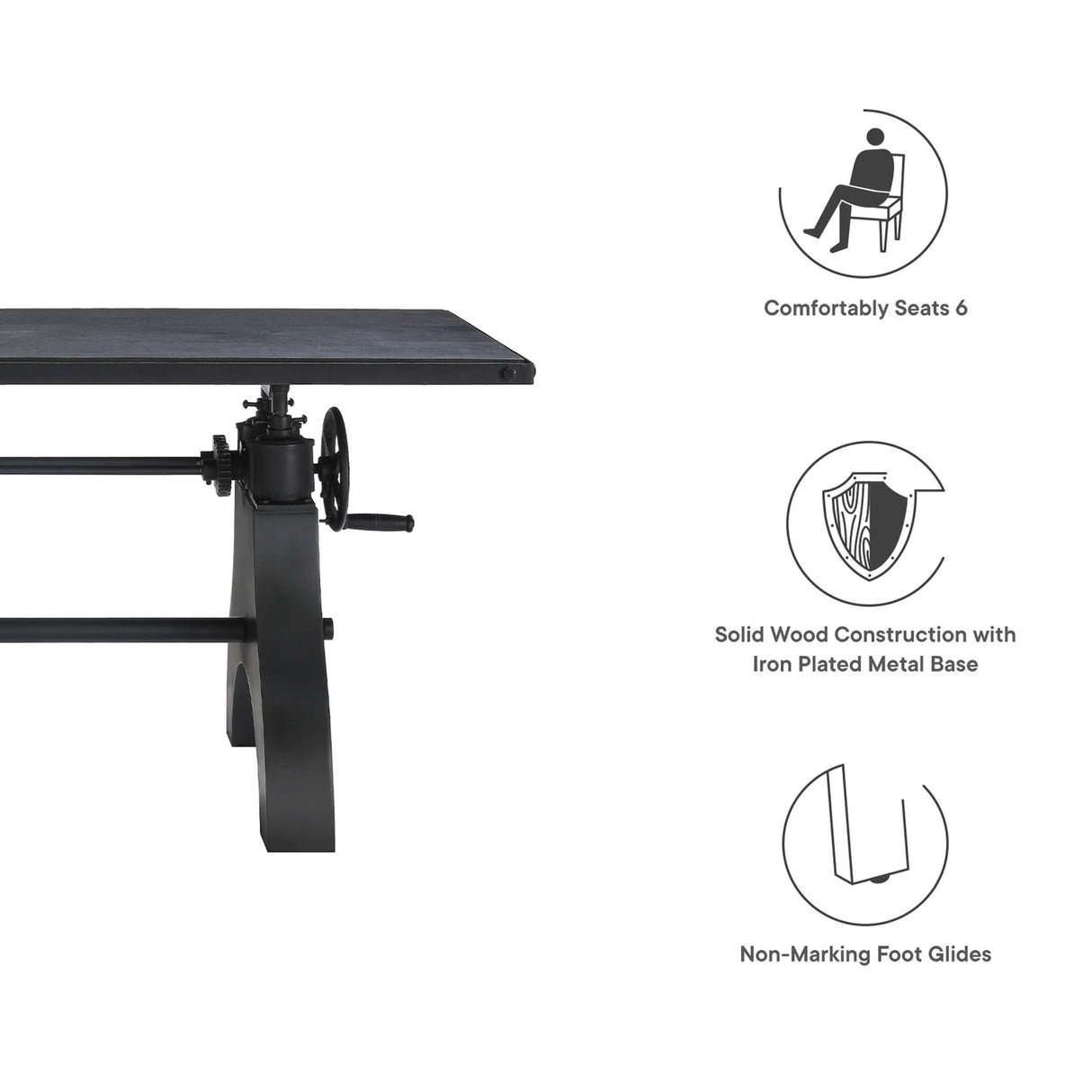 60 Inch Adjustable Height Solid Wood Dining Table and Desk