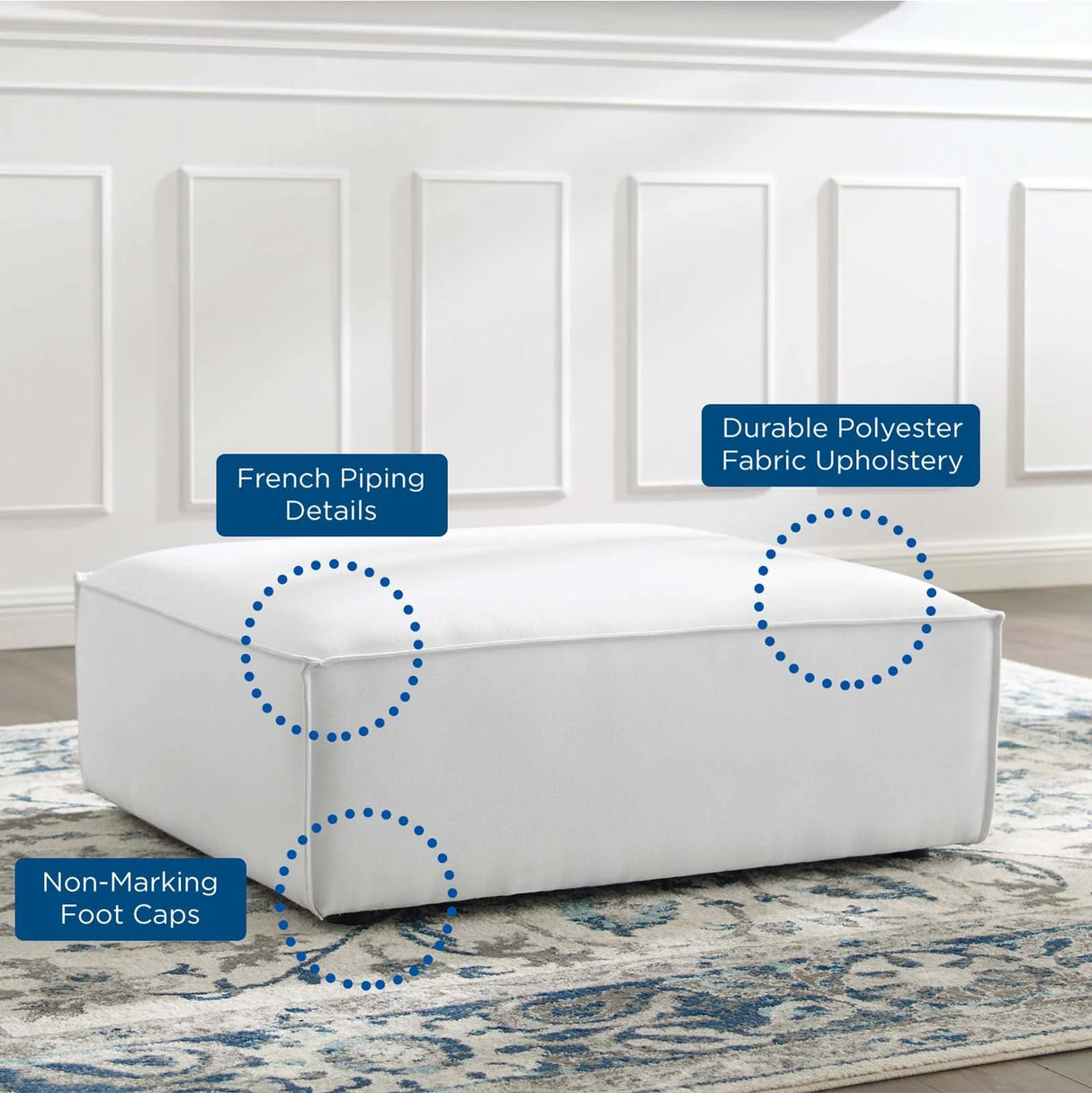 Modern Upholstered Fabric Sectional Ottoman – 42 Inch
