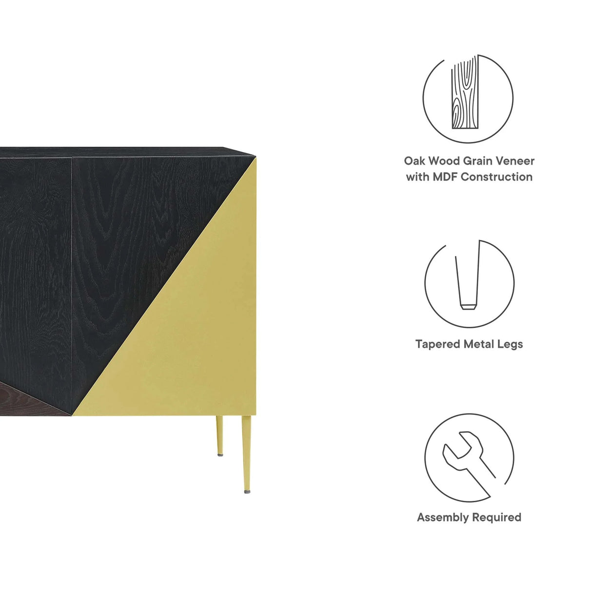 Geometric Wood Sideboard Storage Cabinet with Metal Legs – Oak Finish 68 Inch