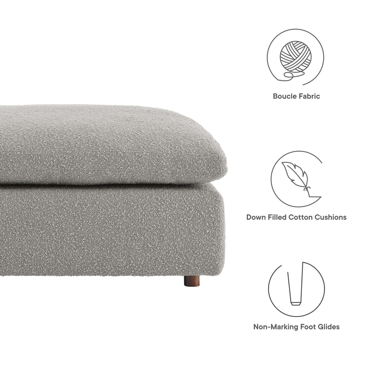 Contemporary Overstuffed Boucle Upholstered Ottoman β 40 Inch