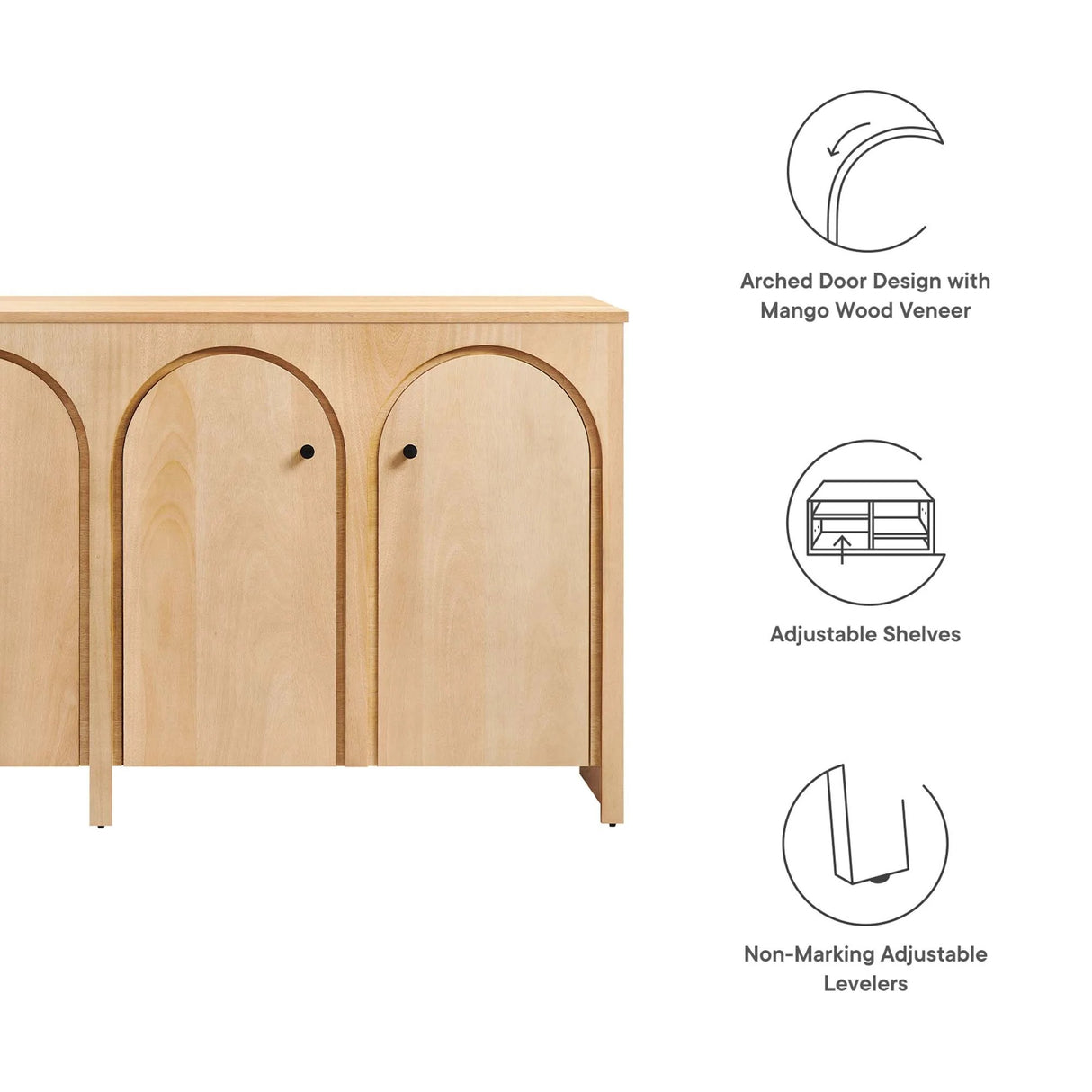 Modern Arched 4-Door Wood Grain Storage Cabinet – 71 Inch