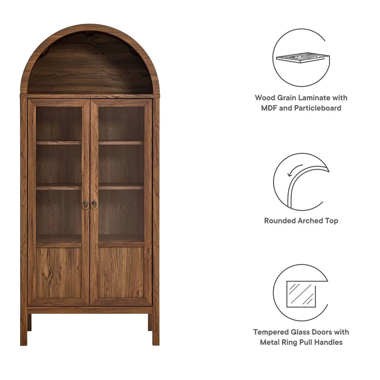 Modern Wood Grain Arched Tall Storage Display Cabinet – 71 Inch