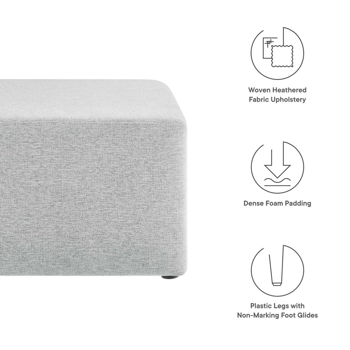 Square Woven Fabric Ottoman – Heathered Upholstered 28 Inch