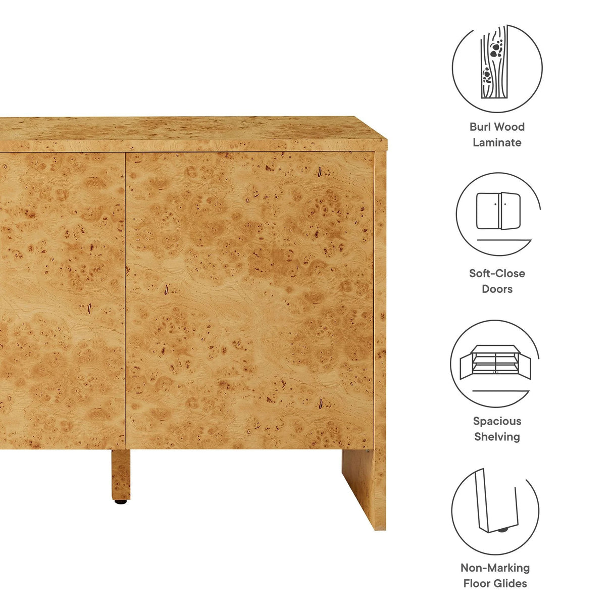Modern Burl Wood 3-Door Sideboard β Natural 60 Inch