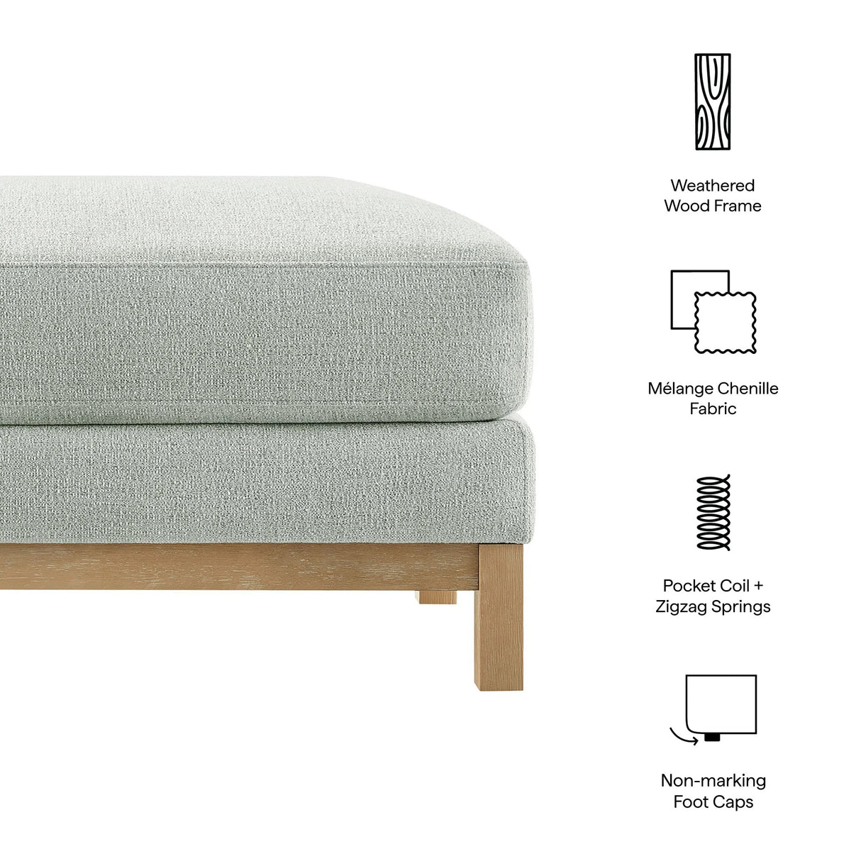 Rectangular Chenille Fabric Ottoman – Upholstered 36 Inch
