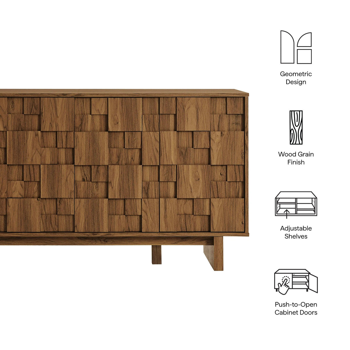 Carved Geometric 4 Door Sideboard – Walnut 59 Inch