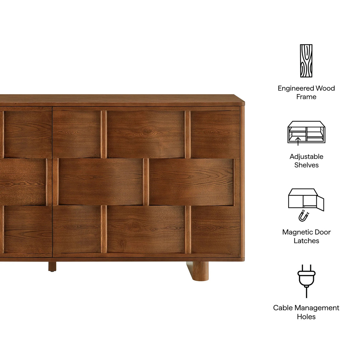 Woven Pattern Sideboard Storage Cabinet – Wood Finish 71 Inch