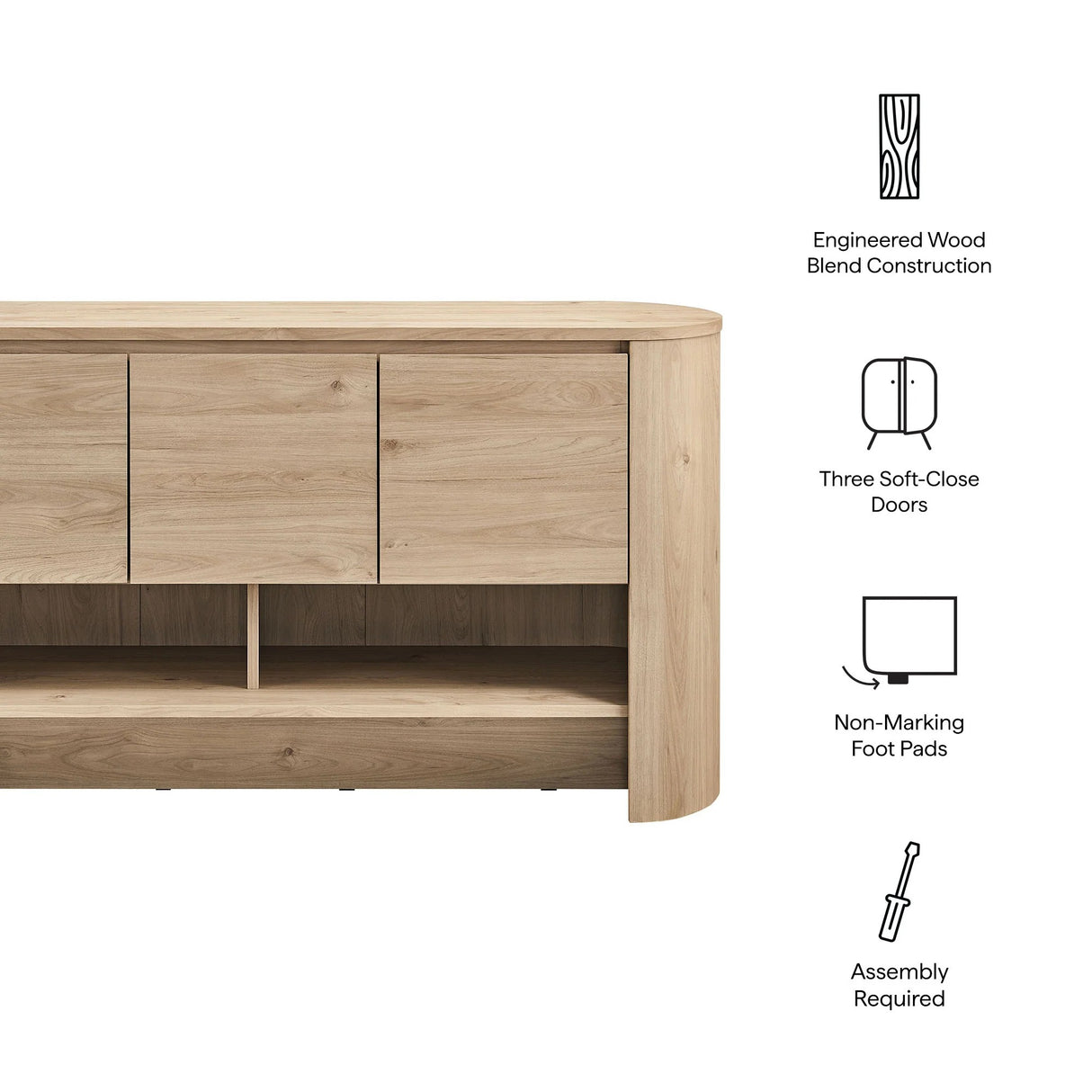 Oval Storage Sideboard Cabinet with Open Shelves – Wood Finish 62 Inch