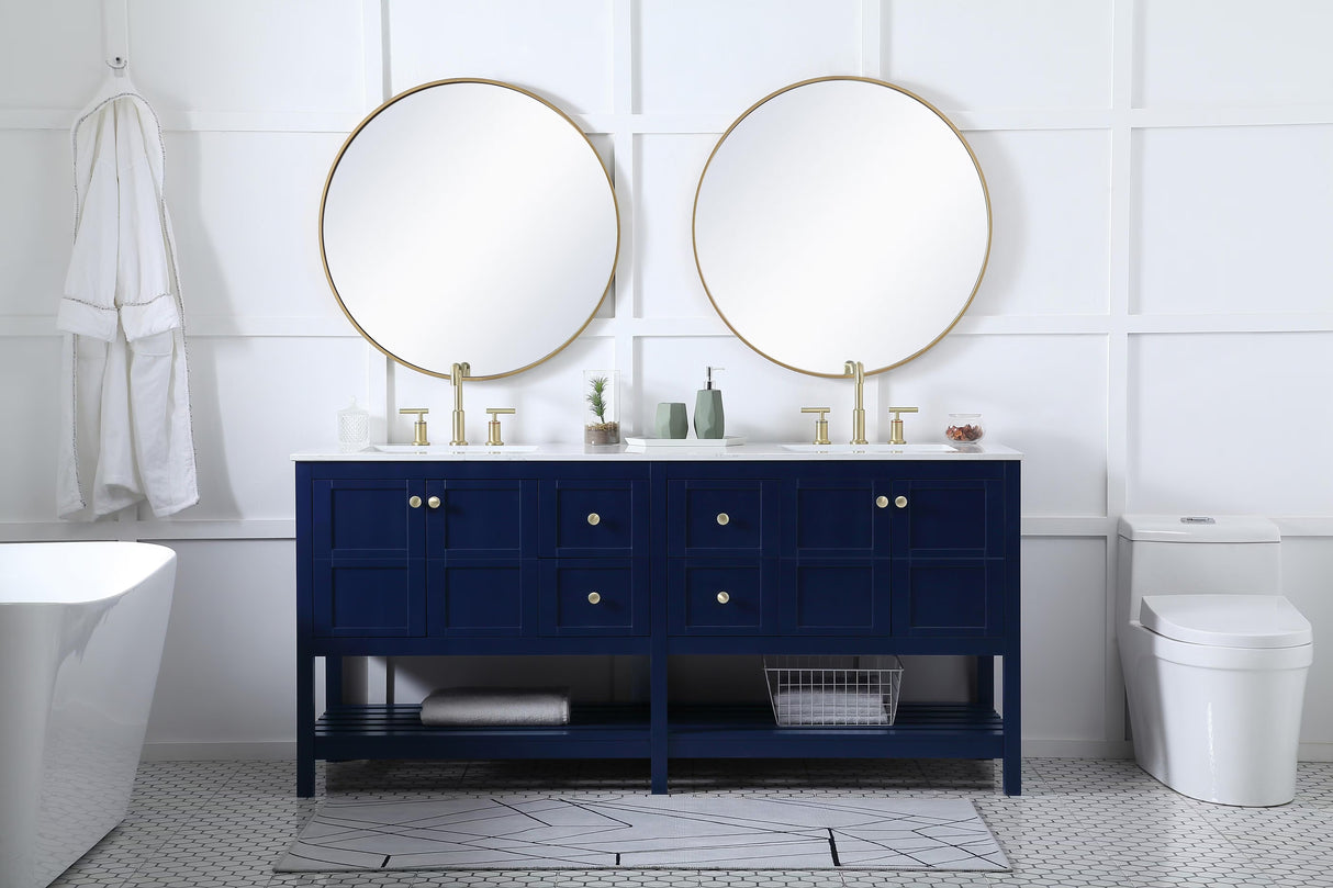 Theo 72 Inch Blue Double Sink Bathroom Vanity with Quartz Top