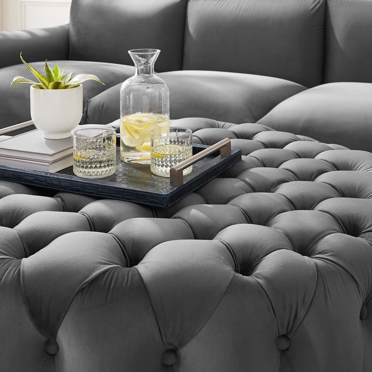 Large Round Tufted Velvet Ottoman – Upholstered 40 Inch