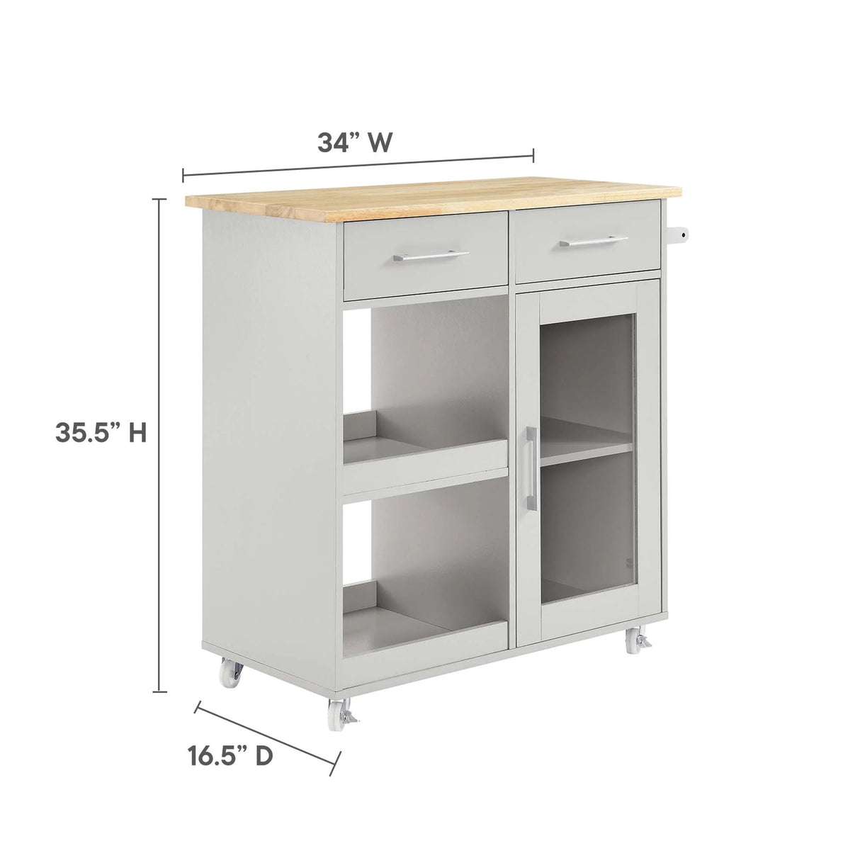 Modern Rolling Kitchen Cart with Rubberwood Top and Towel Bar β 34 Inch