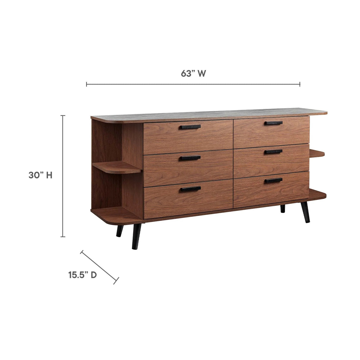 Open Display Sideboard Storage Cabinet with Drawers – Wood Grain Stone Top 63 Inch