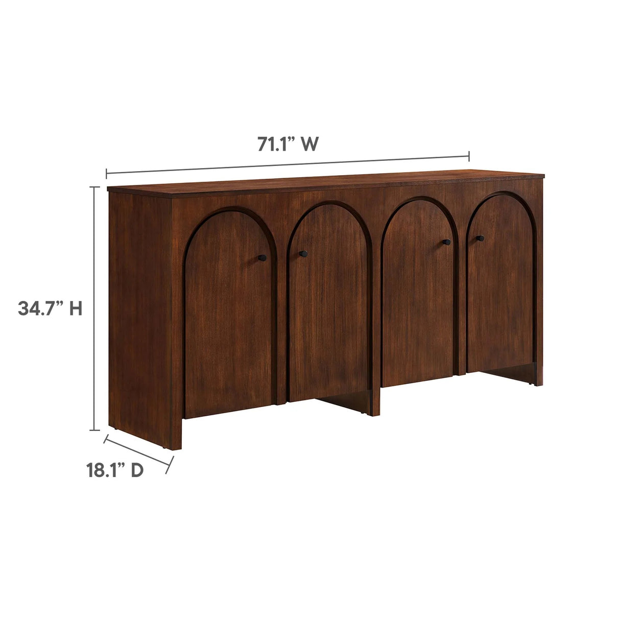 Modern Arched 4-Door Wood Grain Storage Cabinet – 71 Inch