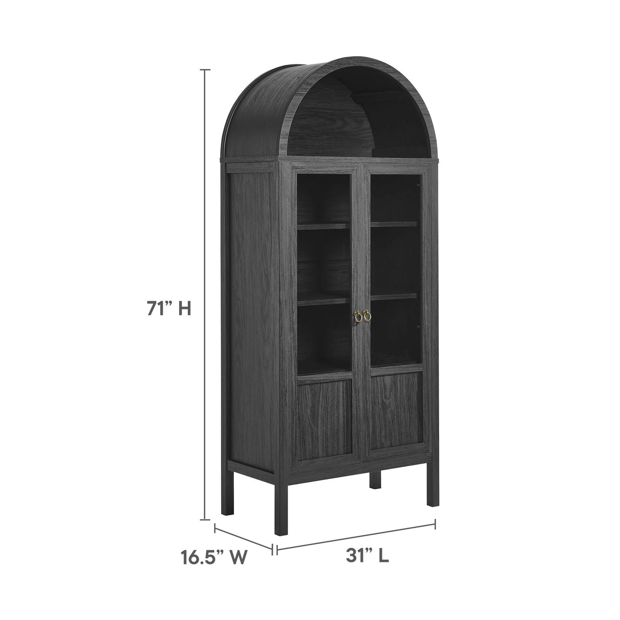Modern Wood Grain Arched Tall Storage Display Cabinet – 71 Inch