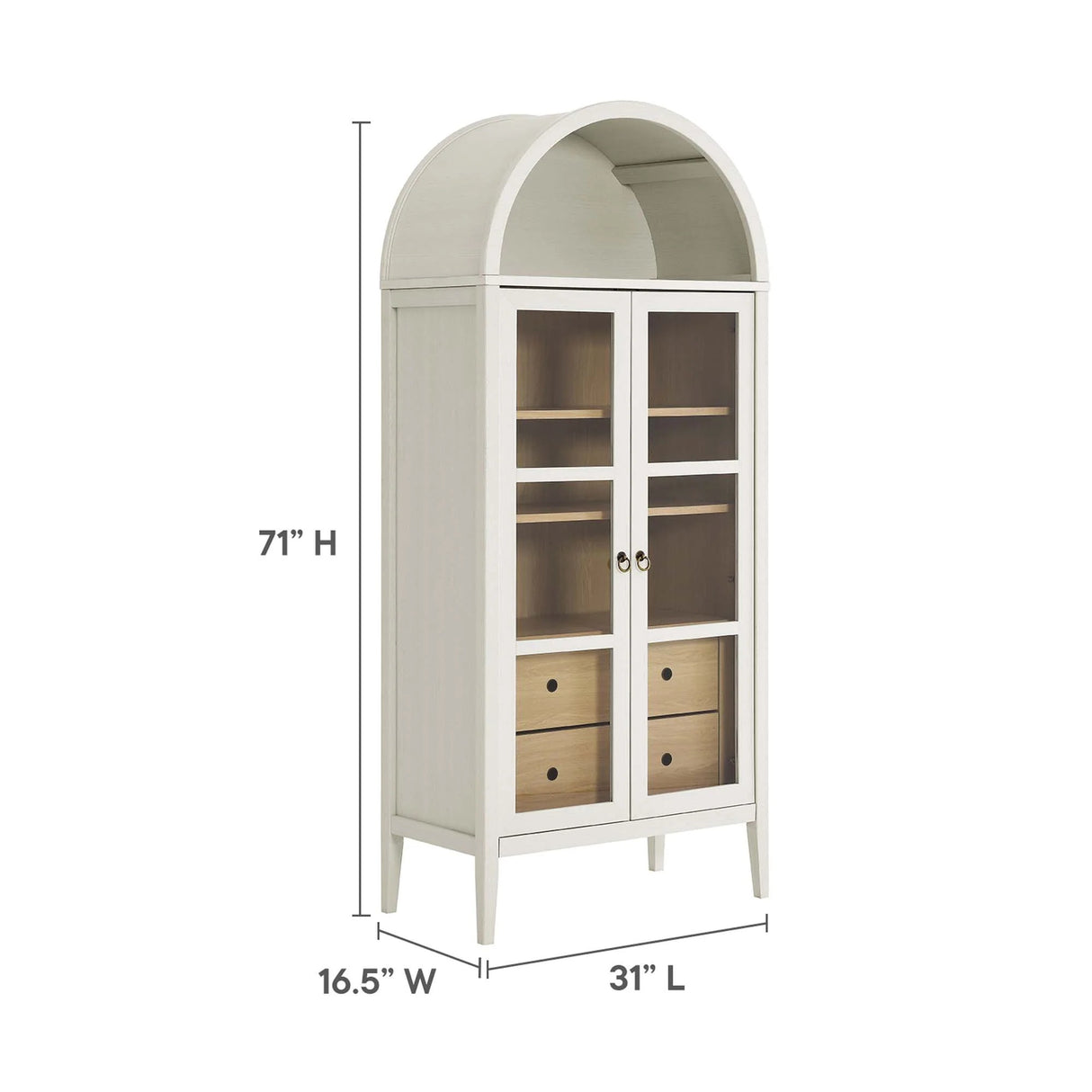 Modern Farmhouse Arched Tall Wood Storage Display Cabinet – Wood Grain 71 Inch