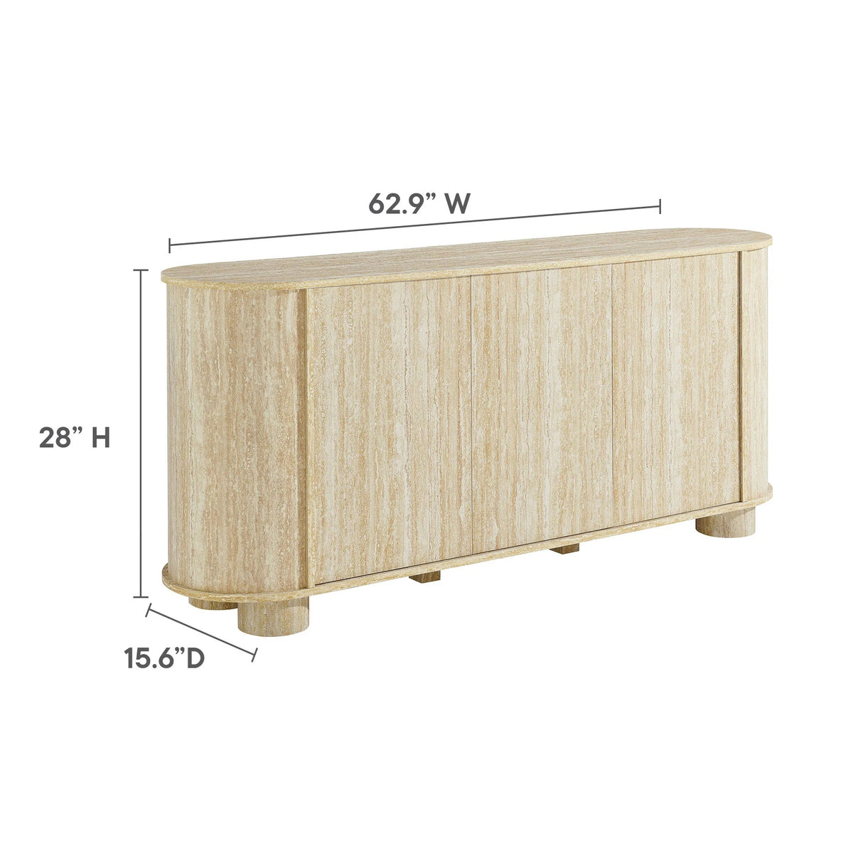 Oval Faux Travertine Sideboard Storage Cabinet – Beige Stone Finish 63 Inch