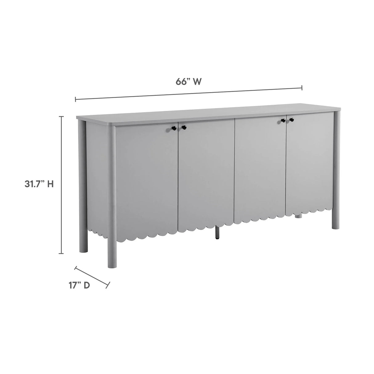 Modern Scalloped 4-Door Storage Sideboard – White 66 Inch