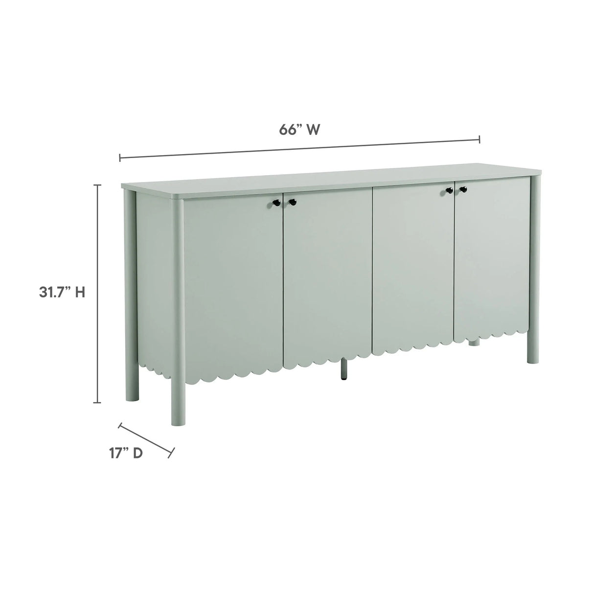 Modern Scalloped 4-Door Storage Sideboard – White 66 Inch