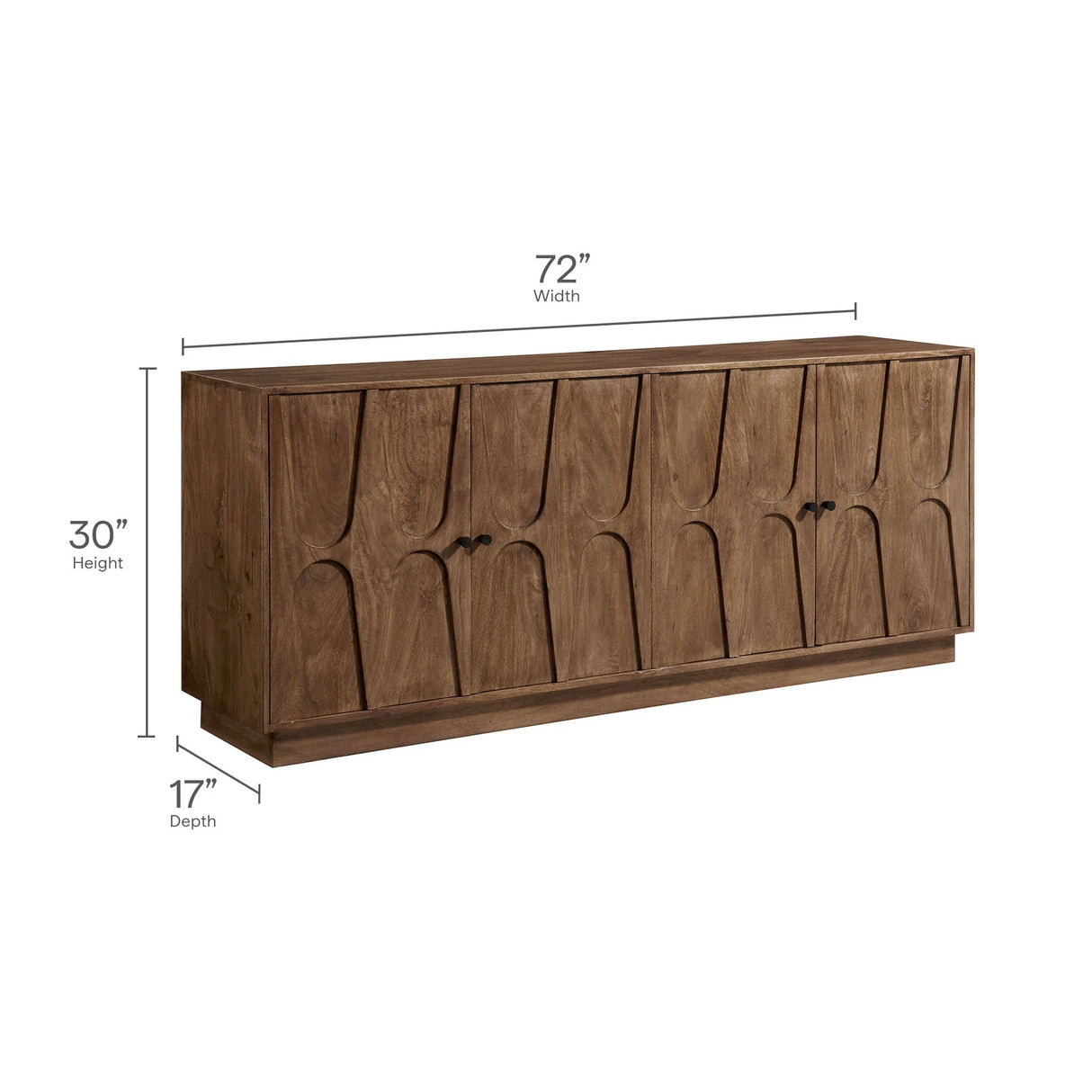 Carved Solid Mango Wood 4 Door Sideboard – Walnut 72 Inch