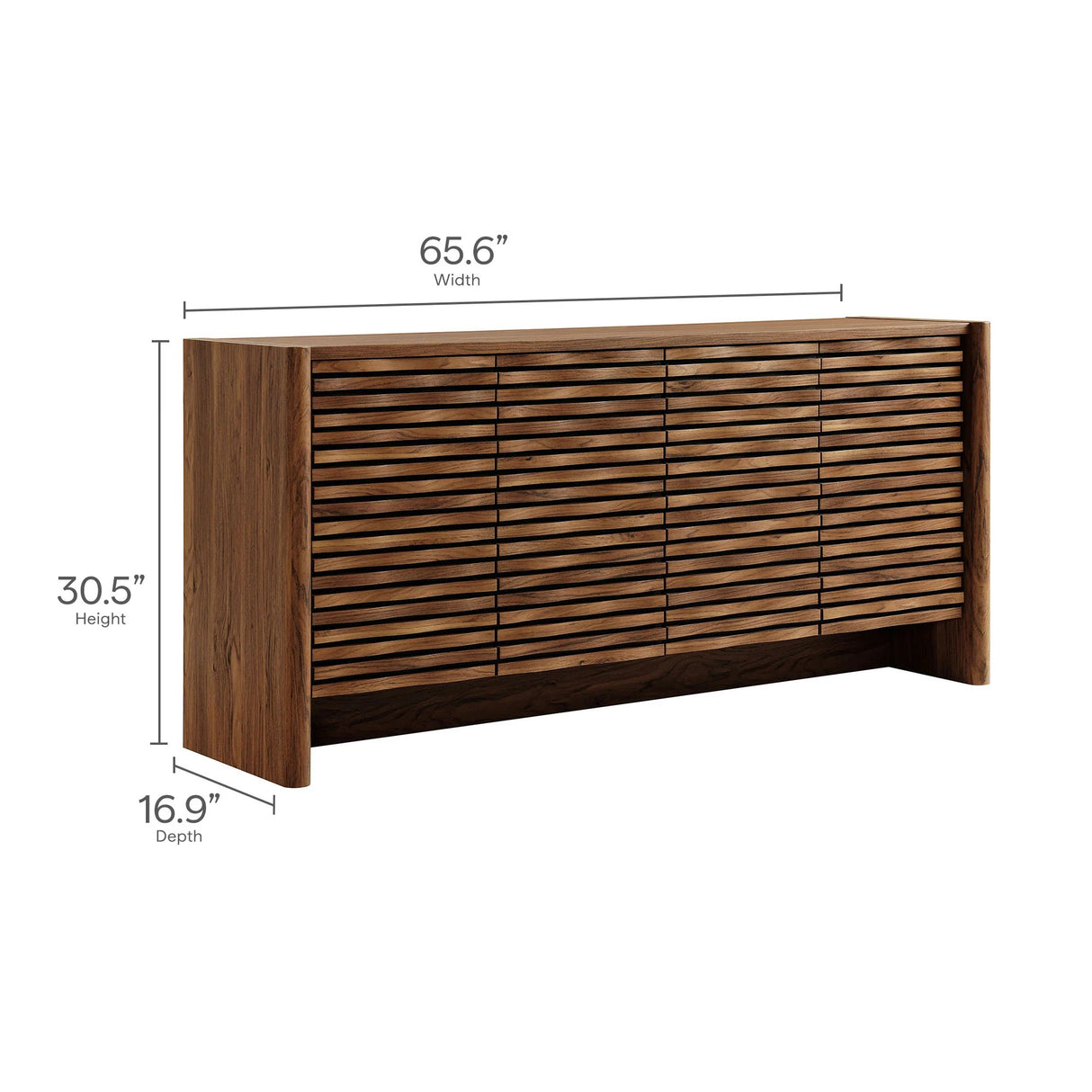 Slatted Wave 4-Door Sideboard – Walnut 66 Inch
