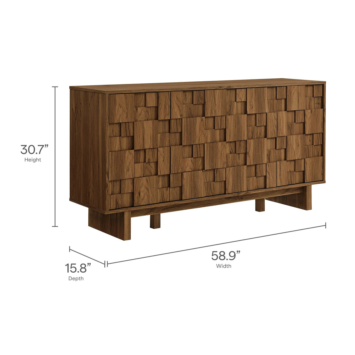 Carved Geometric 4 Door Sideboard – Walnut 59 Inch