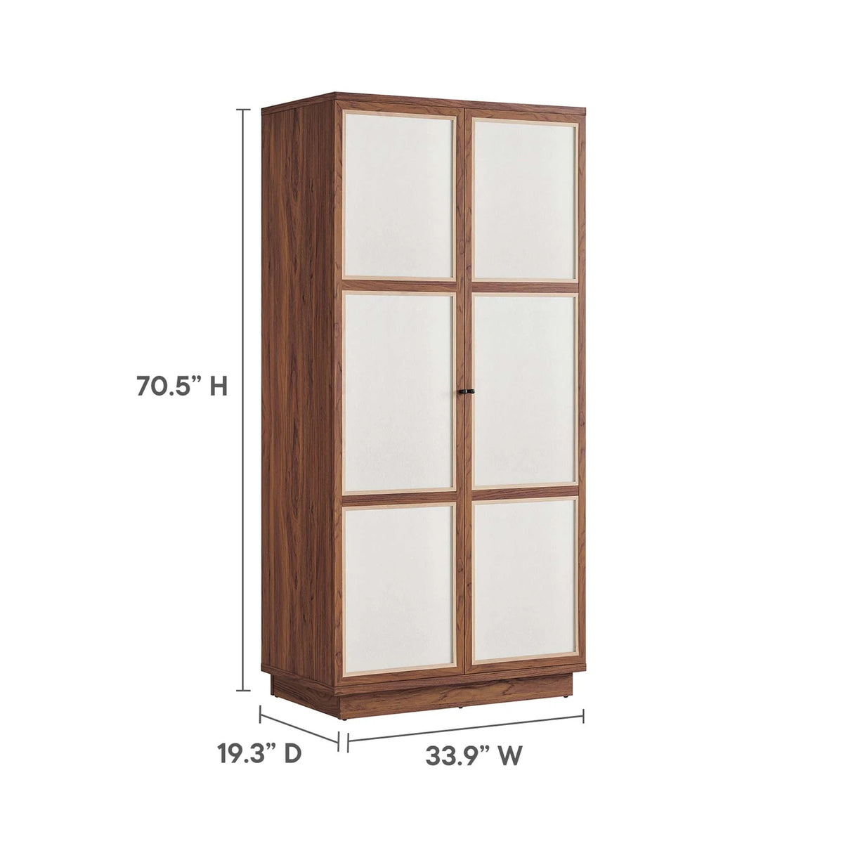 Walnut Wood Grain Tall Storage Cabinet with Linen Textured Doors – 70 Inch