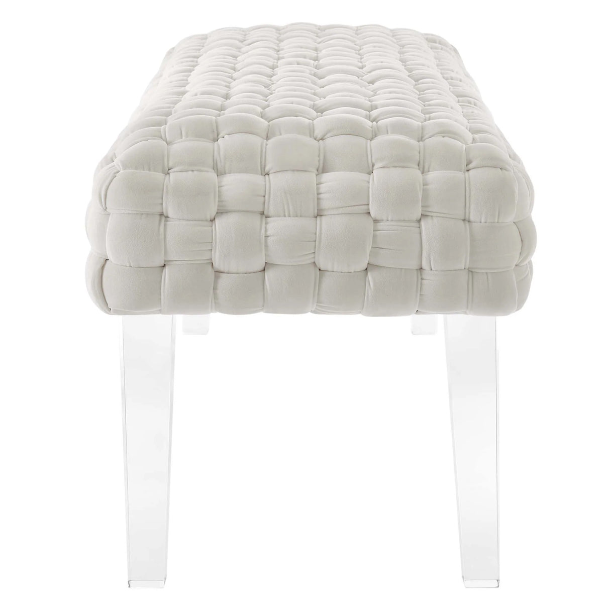 Woven Velvet Bench Ottoman with Acrylic Legs – 50 Inch