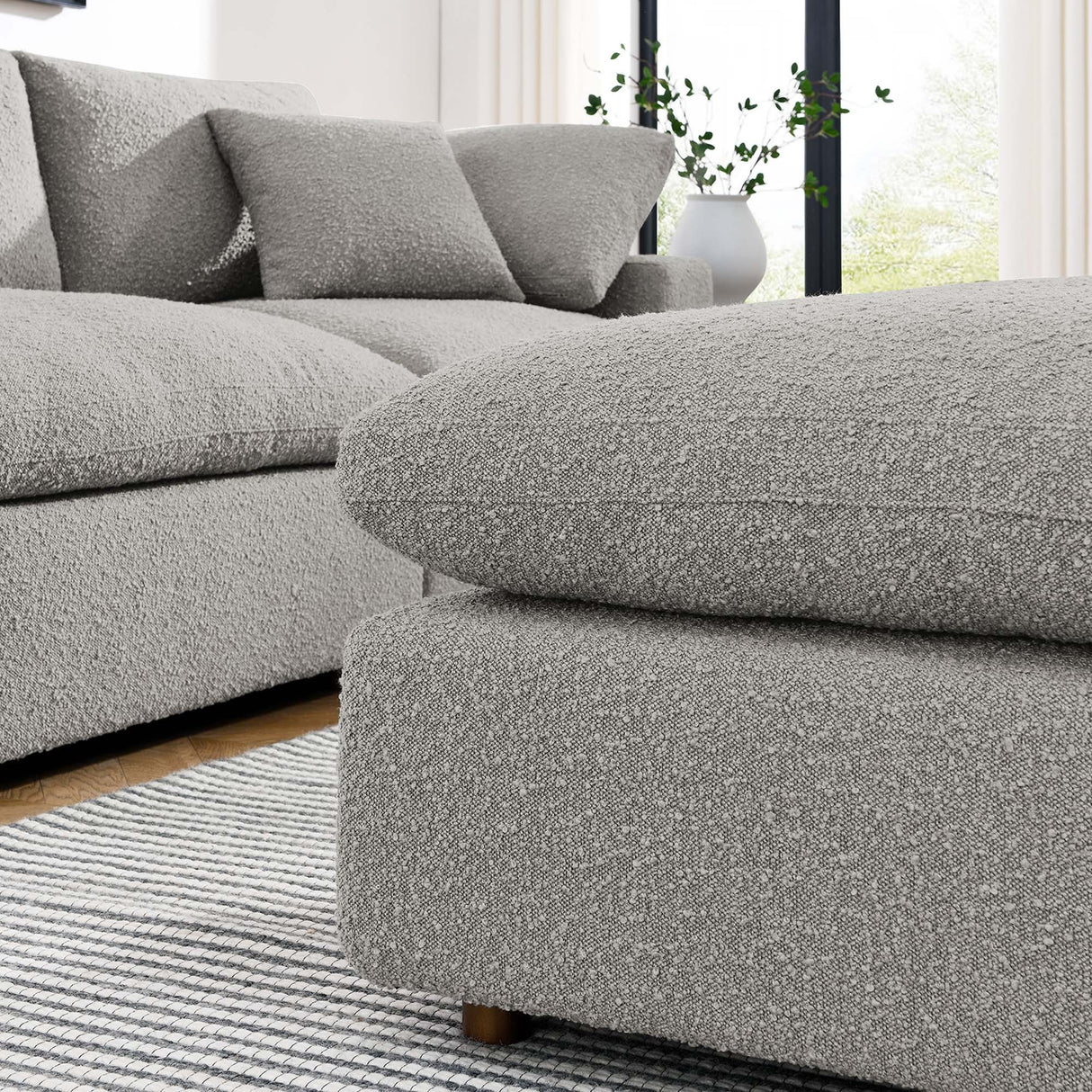 Contemporary Overstuffed Boucle Upholstered Ottoman β 40 Inch