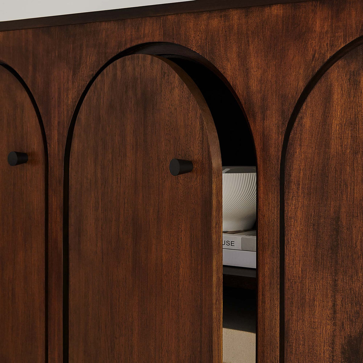 Modern 3-Door Arched Mango Wood Veneer Sideboard – 53 Inch