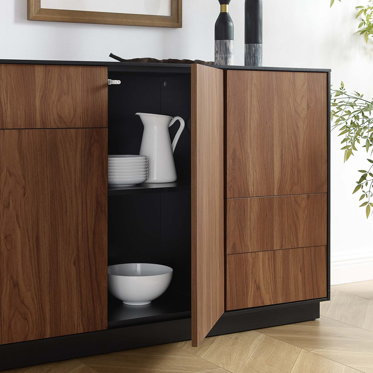 Modern Wood Grain 47 Inch Sideboard – Black Walnut