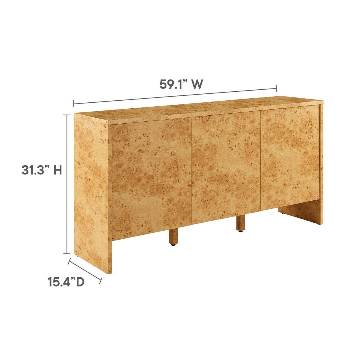 Modern Burl Wood 3-Door Sideboard β Natural 60 Inch
