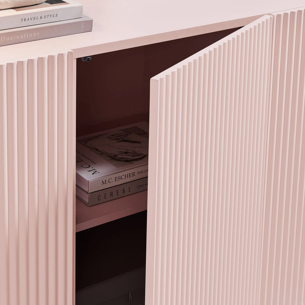 Fluted Scalloped Sideboard Storage Cabinet – Wood Finish 56 Inch